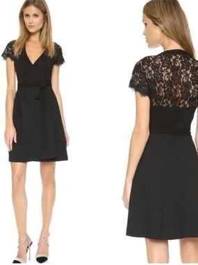 Diane Von Furstenberg Elizabeth Black Lace Wrap Mini Dress - NWT size 14